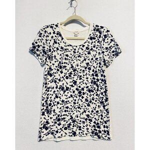 J Crew Top Womens Small Black Velvet Floral Vine Short Sleeve Ivory Slub Knit